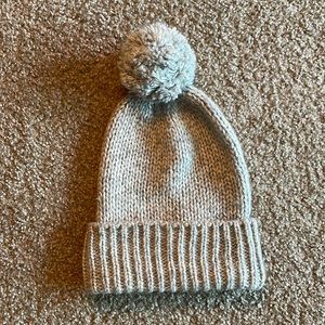 Light Gray Knit Beanie with Pom Pom